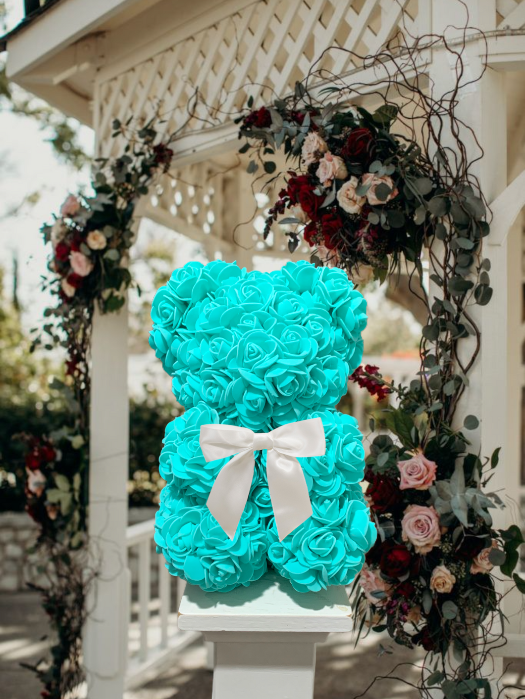 Turquoise top rose bear